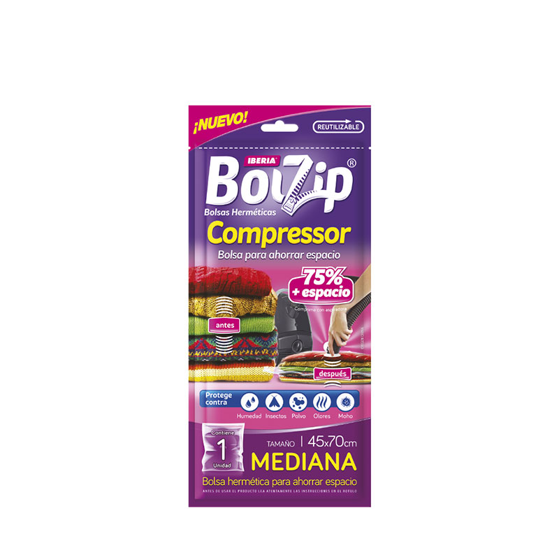 BOLZIP - Compressor Bolsa Hermetica Mediana para la Ropa x1u - 4621