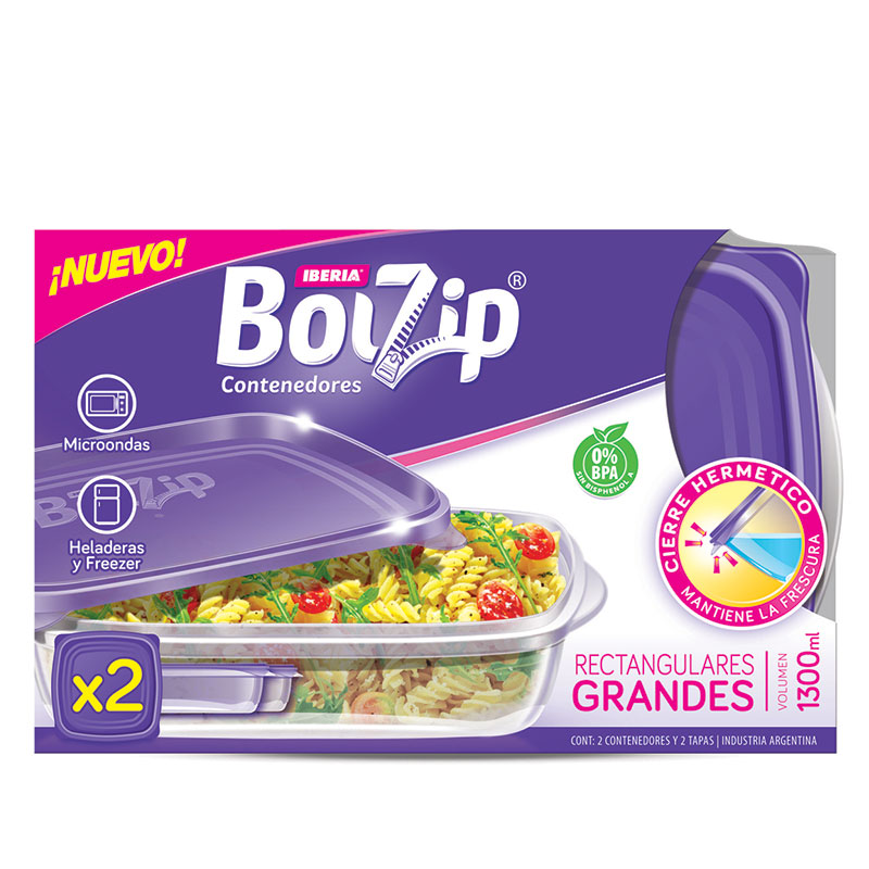 BOLZIP - Contenedores Rectangulares Grandes x2u (1300ml) - 4631