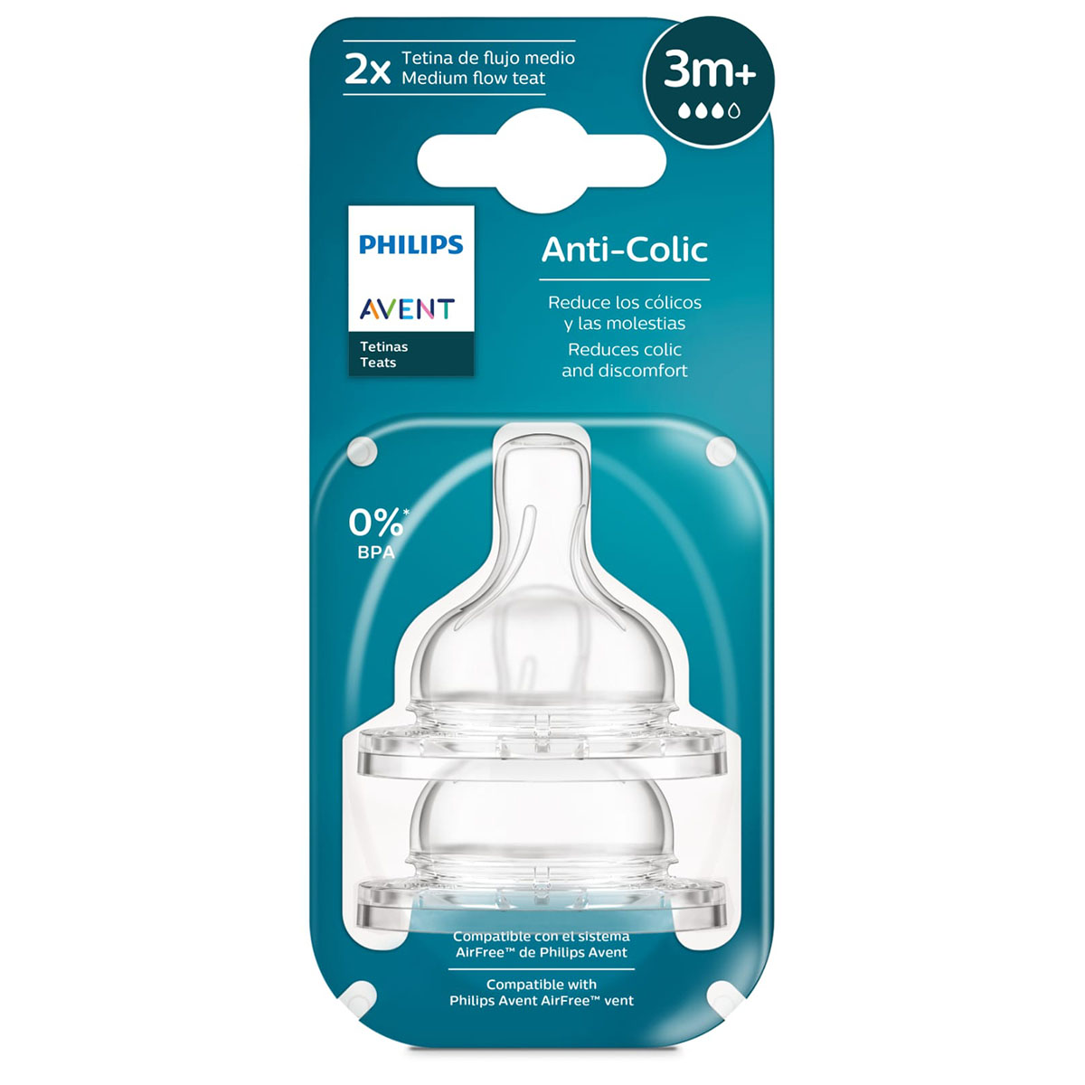 AVENT - Tetinas Anticolic Refresh x2 Flujo Medio (3m+) - SCY 763/02