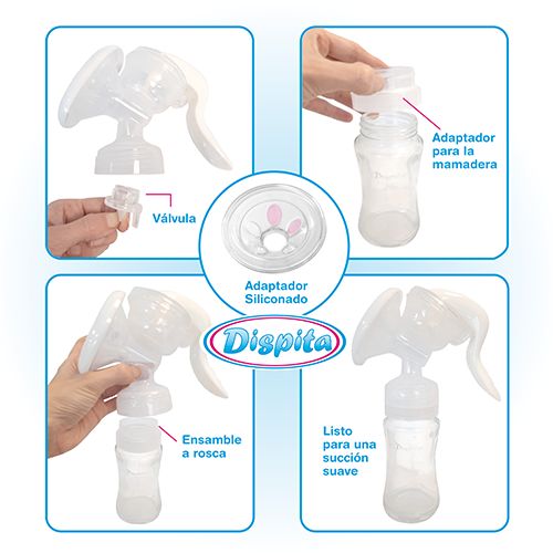 DISPITA - Saca Leche Ergonómico De Extracción Simple - Con Mamadera De Vidrio - 10835 - Imagen 4